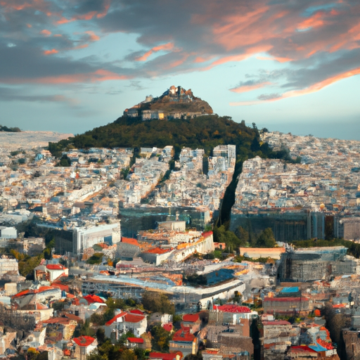 1. נוף פנורמי של אתונה, המדגיש את השילוב של אדריכלות היסטורית ומודרנית.