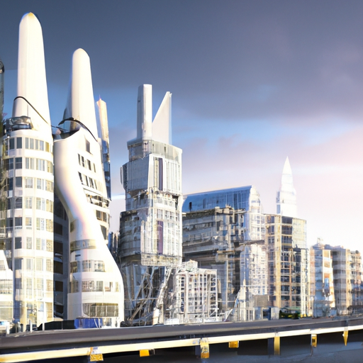 התרשמות של אמן מהתפתחויות אדריכליות עתידיות בלונדון.
