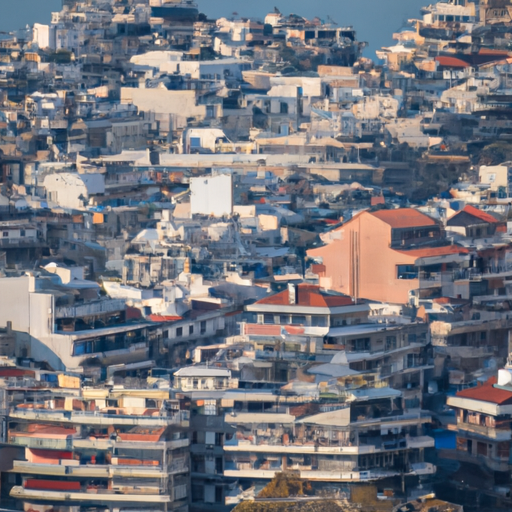 מבט אווירי של סלוניקי המציג את נוף הנדל"ן של העיר.