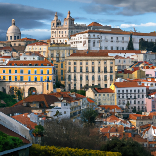 תמונה פנורמית של נוף עירוני משגשג בפורטוגל, המציגה שילוב של ארכיטקטורה מודרנית וקלאסית.